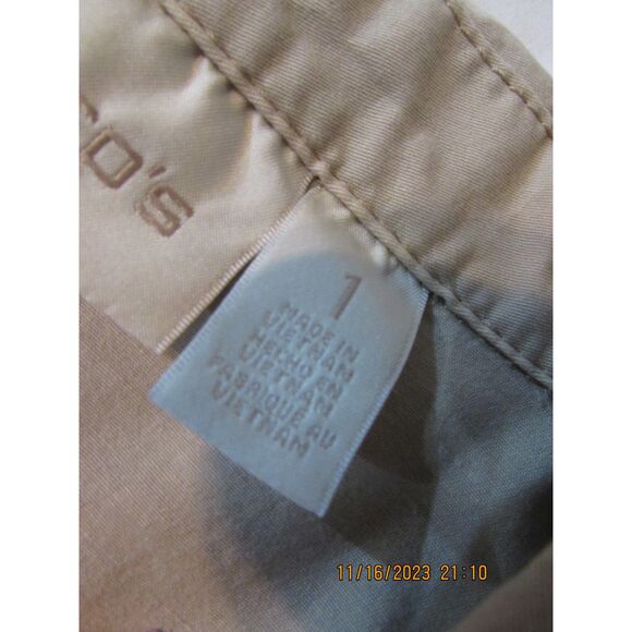 Chico's size 1 (8) tan shacket cotton lace detail safari look lagan look collar - Picture 10 of 11